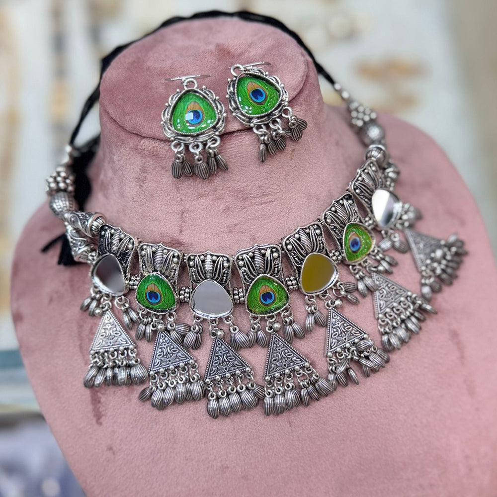 FS Collection Designer Oxidised Plated Peacock Motif Necklace Set 