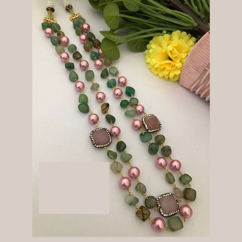 FS Collection Enthic Long Mala Necklace With Nugget Beads And Pearl 