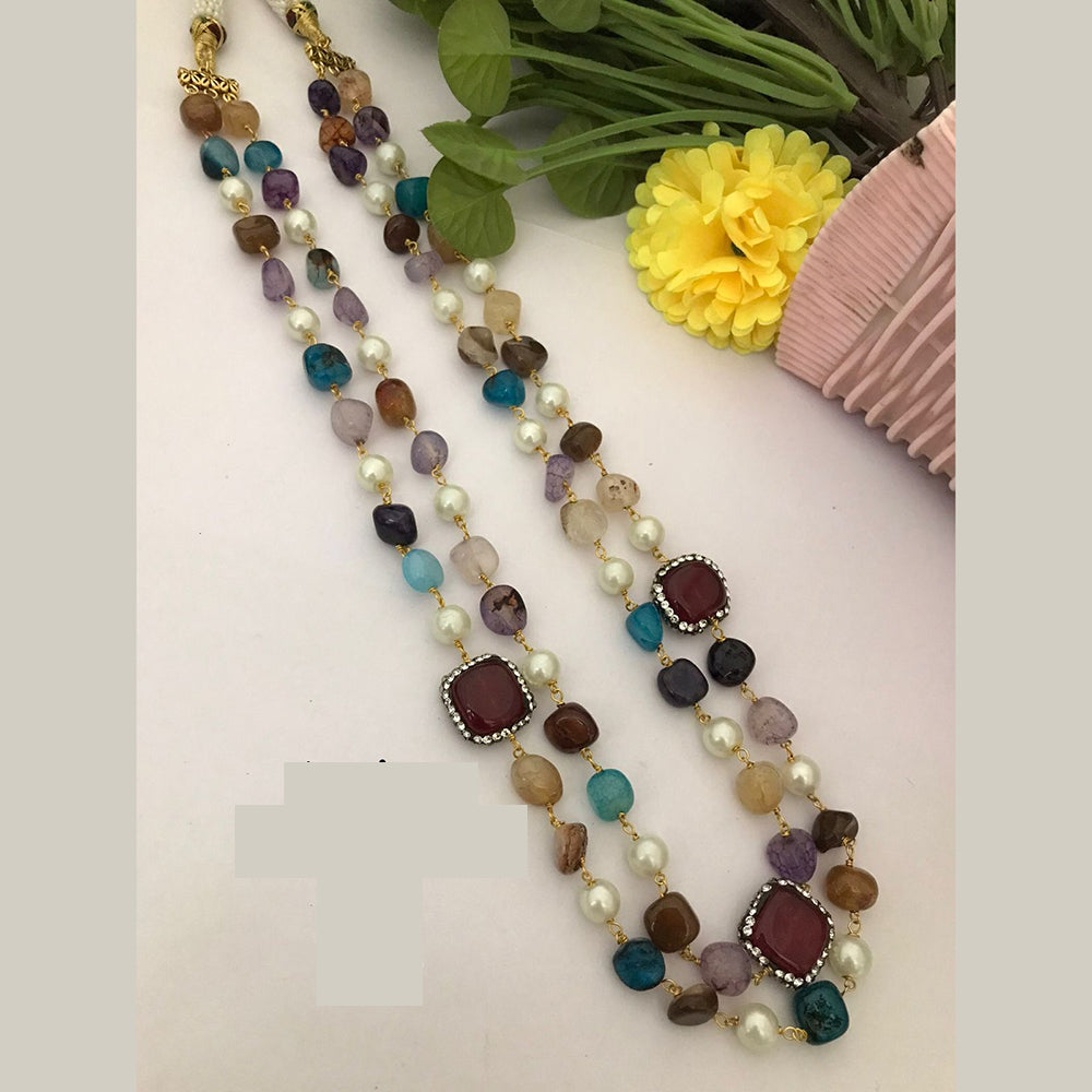 FS Collection Enthic Long Mala Necklace With Nugget Beads And Pearl 