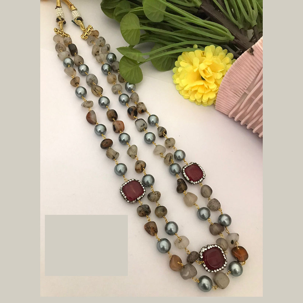 FS Collection Enthic Long Mala Necklace With Nugget Beads And Pearl 