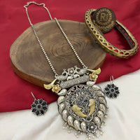 FS Collection Royal 2 Tone Pota Stone And Pearl Long Necklace Set