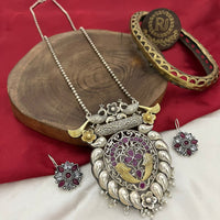 FS Collection Royal 2 Tone Pota Stone And Pearl Long Necklace Set