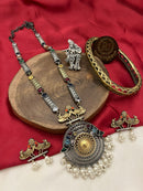 FS Collection Royal 2 Tone Pota Stone And Pearl Long Necklace Set