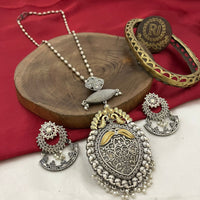FS Collection Royal 2 Tone Pota Stone And Pearl Long Necklace Set