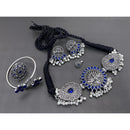 FS Collection Oxidised Plated Gleam Drop Pota And Pearl Necklace Set