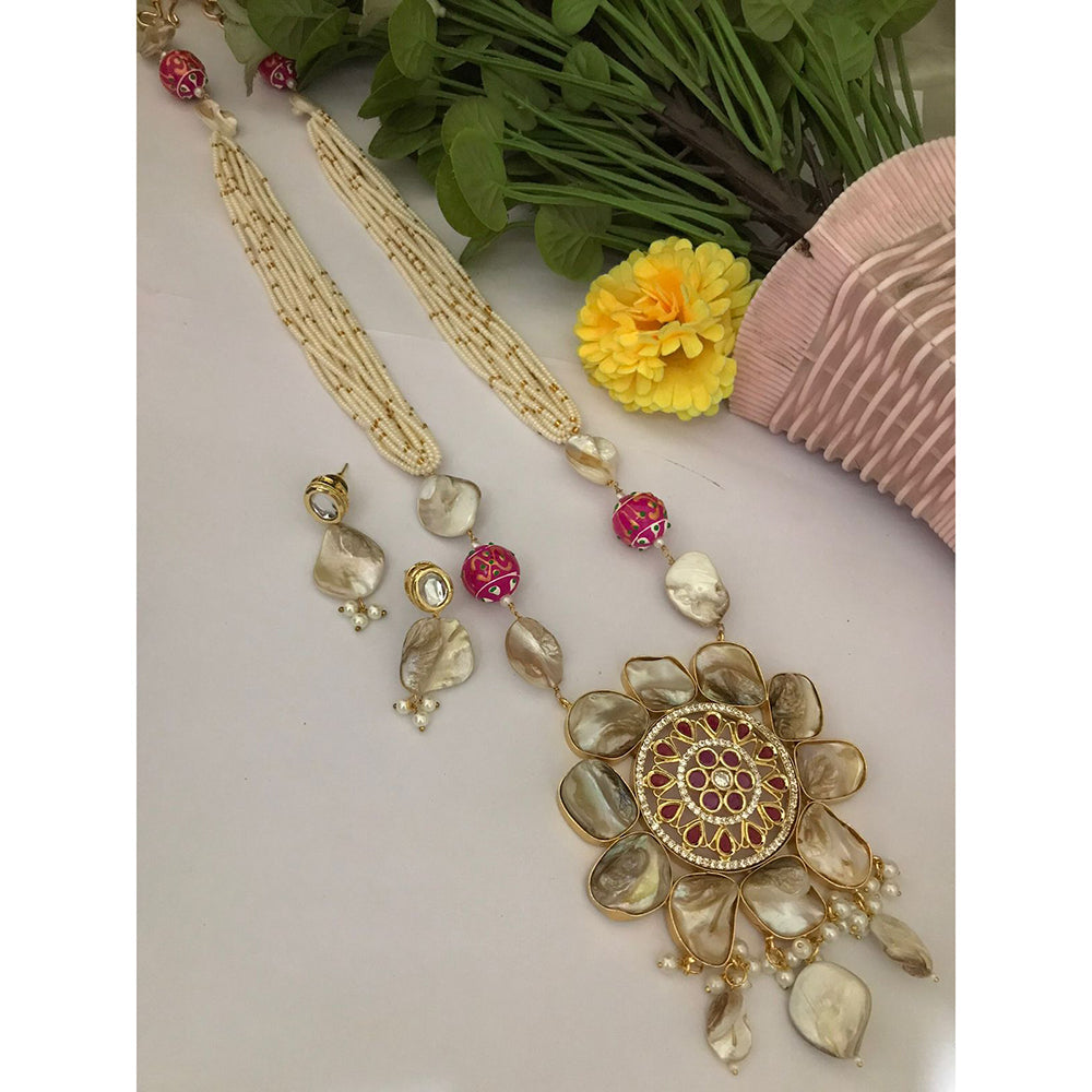 FS Collection Twilight Glam Mother Of Pearl Long Necklace Set 