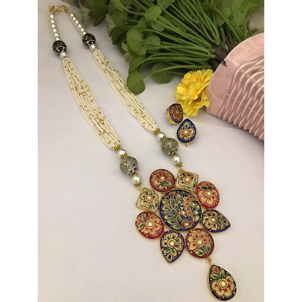 FS Collection Modern Fusion Pota Pearl And Beads Long Necklace Set
