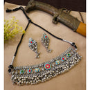 FS Collection Oxidised Plated Gleam Drop Pota Stone Necklace Set