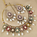 FS Collection Elegant Crystal Stone Pearl Necklace Set