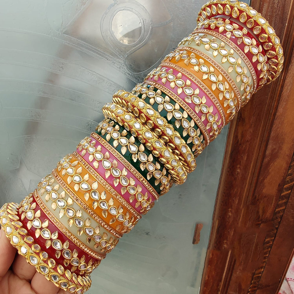 FS Collection Multi-Color Kundan Stone Designer Bangles Set