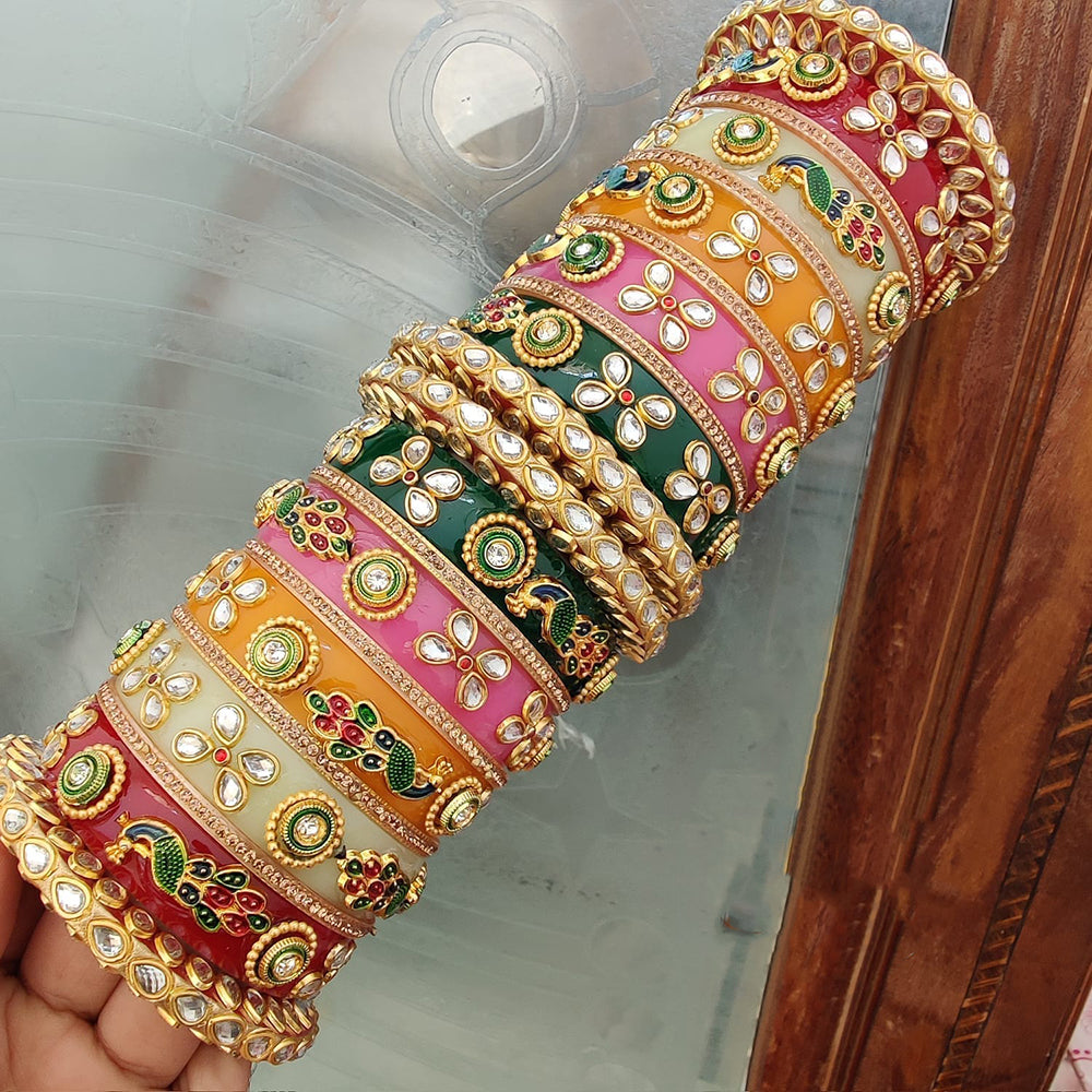 FS Collection Multi-Color Kundan Stone Designer Bangles Set
