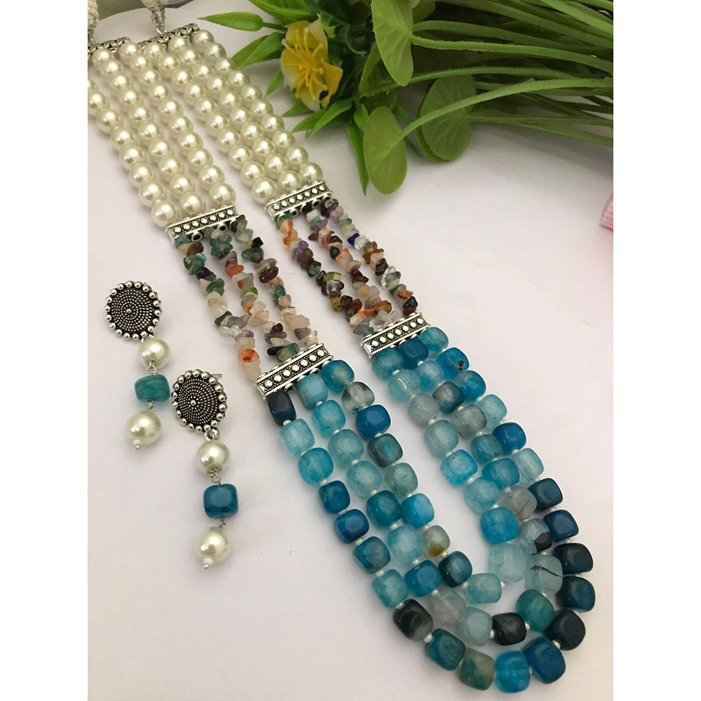 FS Collection Classic Oxidised Plated Multi Layer Beads Long Neclace Set