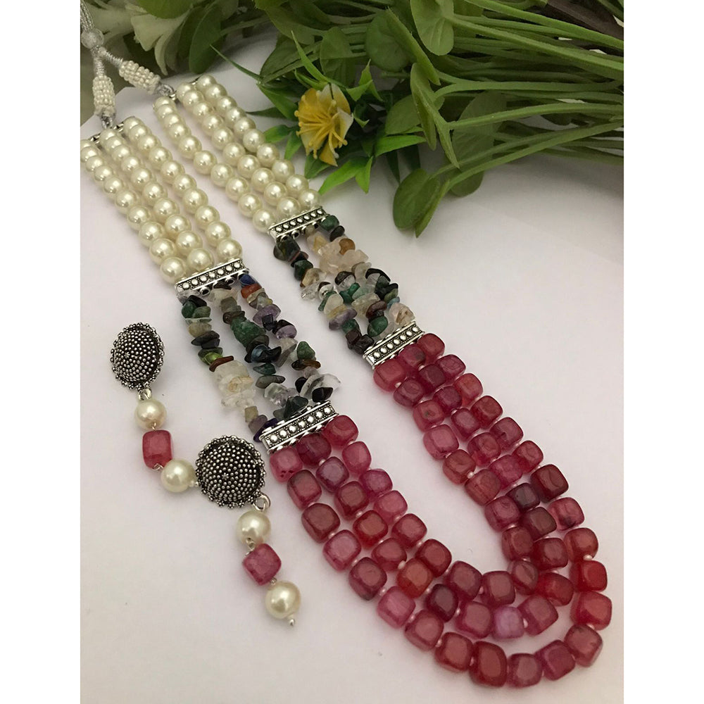 FS Collection Classic Oxidised Plated Multi Layer Beads Long Neclace Set