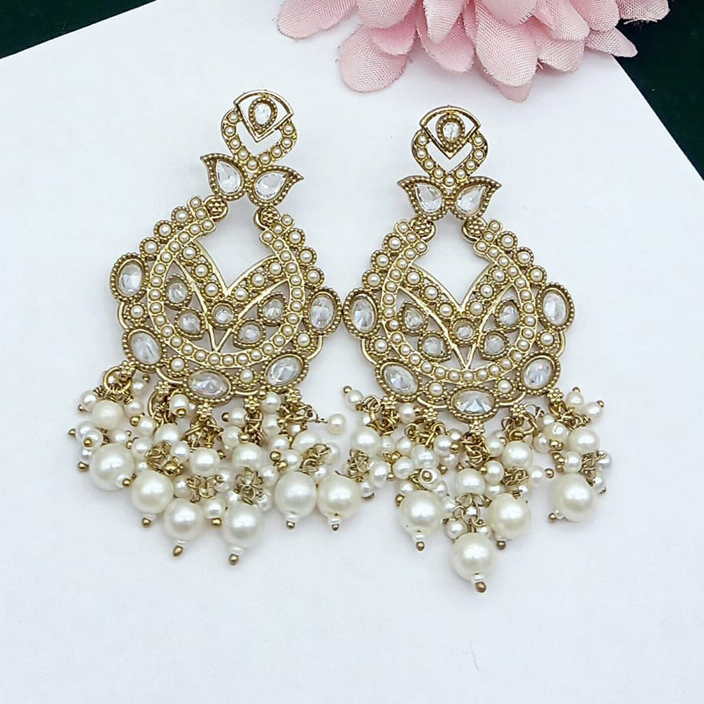 FS Collection Graceful Crystal Stone Pearl And Beaded Dangler Earrings