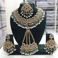 FS Collection Royal Crystal Stone And Pearl Statement Necklace Set