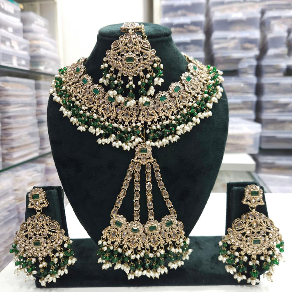 FS Collection Royal Crystal Stone And Pearl Statement Necklace Set