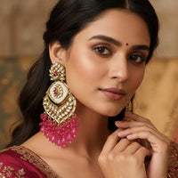 FS Collection Kundan Stone And Beads Designer Dangler Earrings 