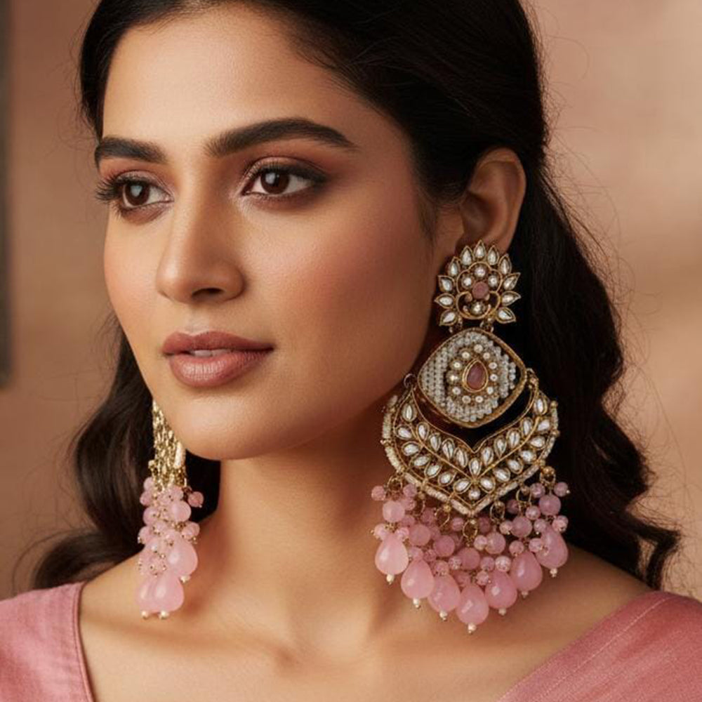 FS Collection Kundan Stone And Beads Designer Dangler Earrings