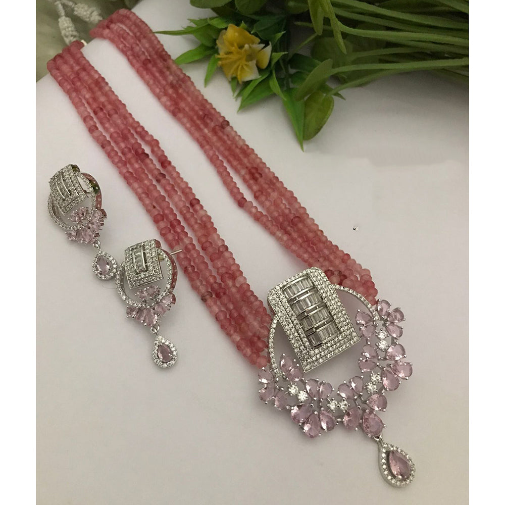 FS Collection Luxe American Diamond And Pearl Partywear Long Necklace Set