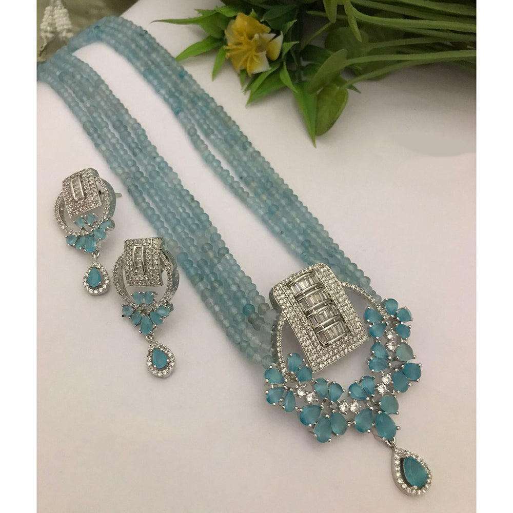 FS Collection Luxe American Diamond And Pearl Partywear Long Necklace Set