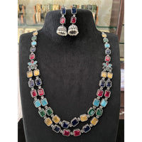 FS Collection Oxidised Royal Pota Stone And Pearl Statement Necklace Set