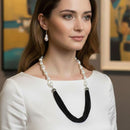 FS Collection Classic Austrian Stone And Pearl Ethnic Long Necklace Set