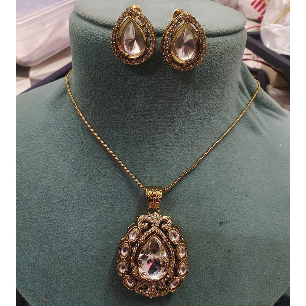 FS Collection Elegant Pota Stone And Austrian Chain Pendant Set