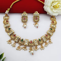 FS Collection Sparkling Pota Stone And Pearl Elegance Necklace Set