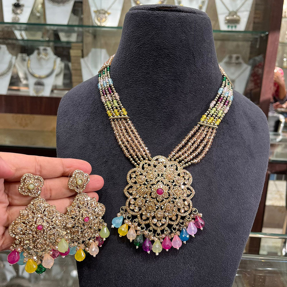 FS Collection Glamorous Austrian Stone Pearl And Beads Statement Necklace Set 