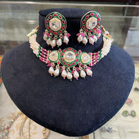 FS Collection Pota Stone Pearl And Beads Designer Choker Necklace Set