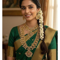 FS Collection Premium Pota Stone Pearl Designer Double Necklace Set