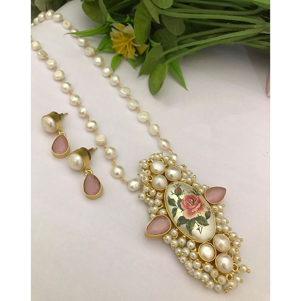 FS Collection Royal Pota Stone Pearl Designer Long Necklace Set
