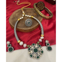 FS Collection 2 Tone Plated Pota Stone And Pearl Necklace Set