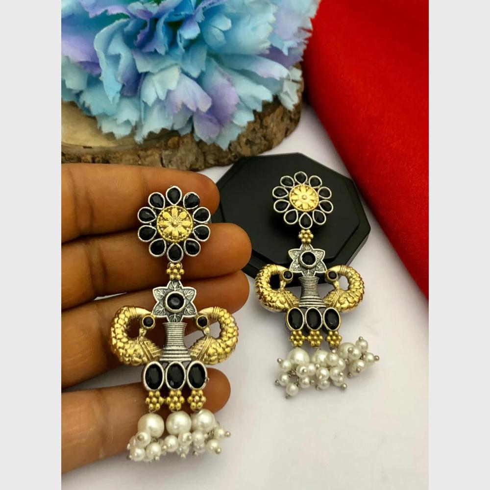 FS Collection 2 Tone Plated Pota Stone And Pearl Dangler Earrings