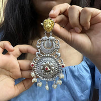 FS Collection 2 Tone Plated Pota Stone And Pearl Dangler Earrings