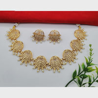 FS Collection Sparkling Pota Stone And Pearl Elegance Necklace Set