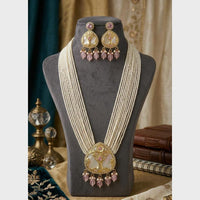 FS Collection Sparkling Pota Stone And Multi Layer Pearl Long Necklace Set