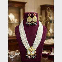 FS Collection Sparkling Pota Stone And Multi Layer Pearl Long Necklace Set