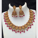 FS Collection Sparkling Pota Stone And Pearl Elegance Temple Necklace Set