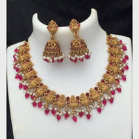 FS Collection Sparkling Pota Stone And Pearl Elegance Temple Necklace Set