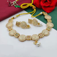 FS Collection Sparkling Pota Stone And Pearl Elegance Meenakari Necklace Set