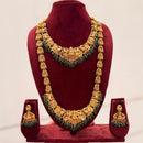 FS Collection Sparkling Pota Stone And Pearl Goddess Temple Double Necklace Set