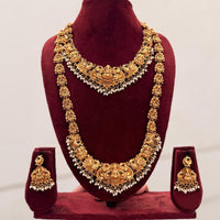 FS Collection Sparkling Pota Stone And Pearl Goddess Temple Double Necklace Set