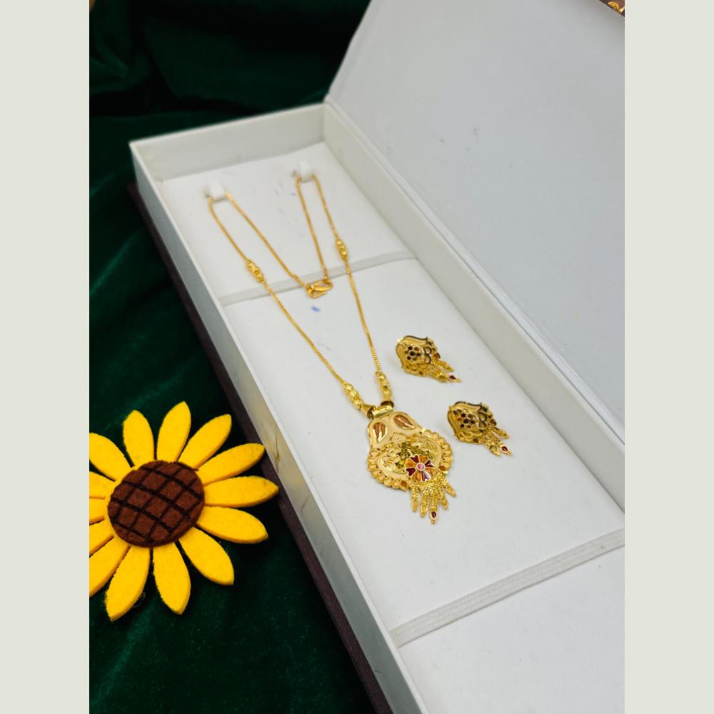 FS Collection Royal Gold Forming  Meenakari Long Necklace Set