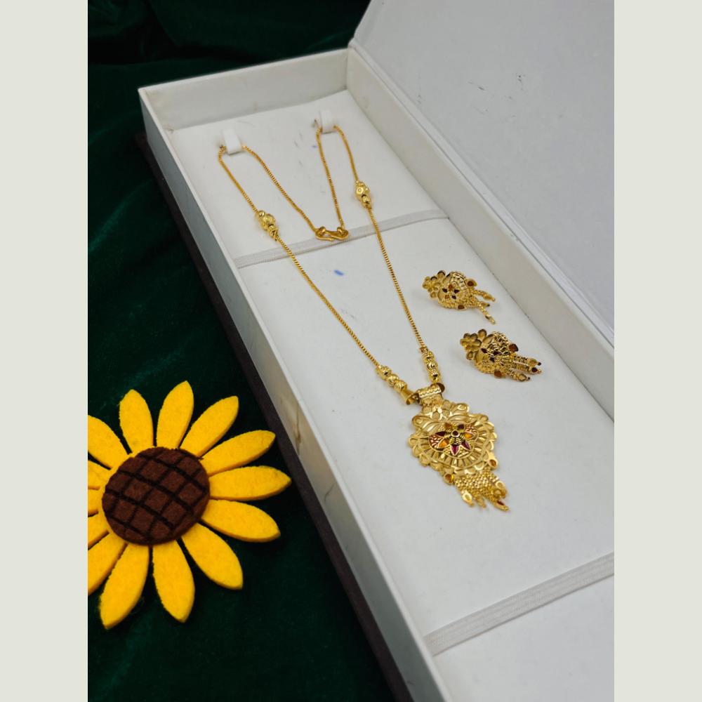 FS Collection Royal Gold Forming  Meenakari Long Necklace Set