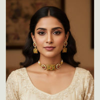FS Collection Sparkling Pota Stone And Pearl  Necklace Set