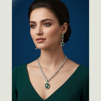 FS Collection Premium American Diamond Statement Necklace Set