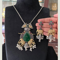 FS Collection 2 Tone Plated Pota Stone And Pearl Elephant Motifs Long  Necklace Set