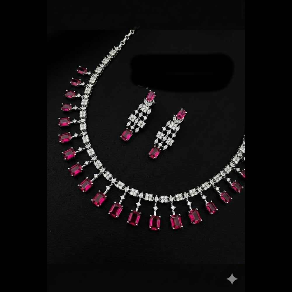 FS Collection Premium American Diamond Statement Necklace Set