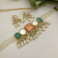 FS Collection Heritage Style Crystal Stone And Mother Of Pearl Choker Necklace Set